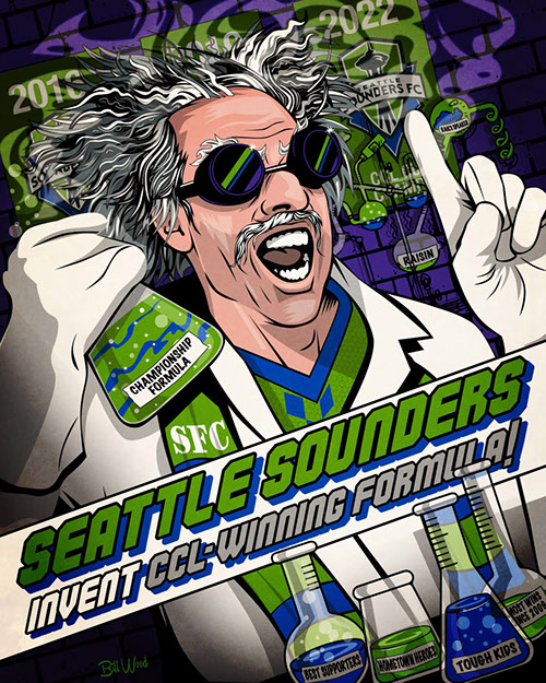 Seattle Sounders FC soccer art by Bill Wood.