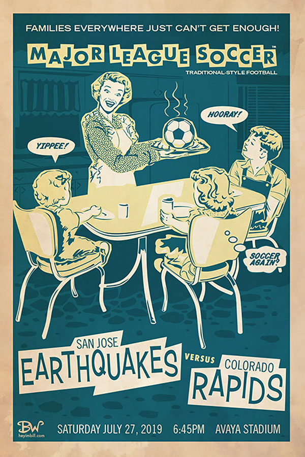 San Jose Earthquakes soccer art by Bill Wood.