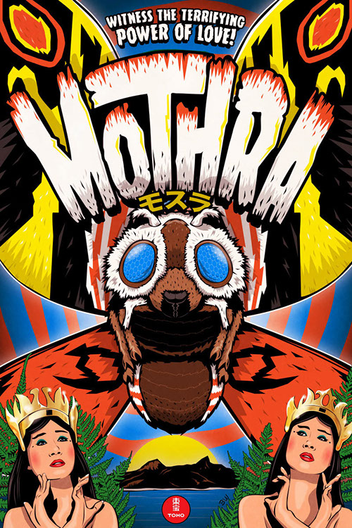 Mothra kaiju poster art by Bill Wood.