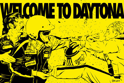 NASCAR poster art by Bill Wood.