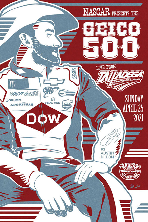 NASCAR poster art by Bill Wood.