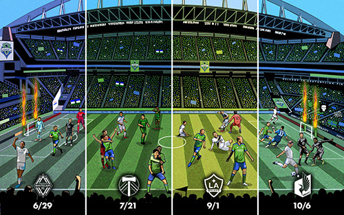 Seattle Sounders FC soccer poster art by Bill Wood.