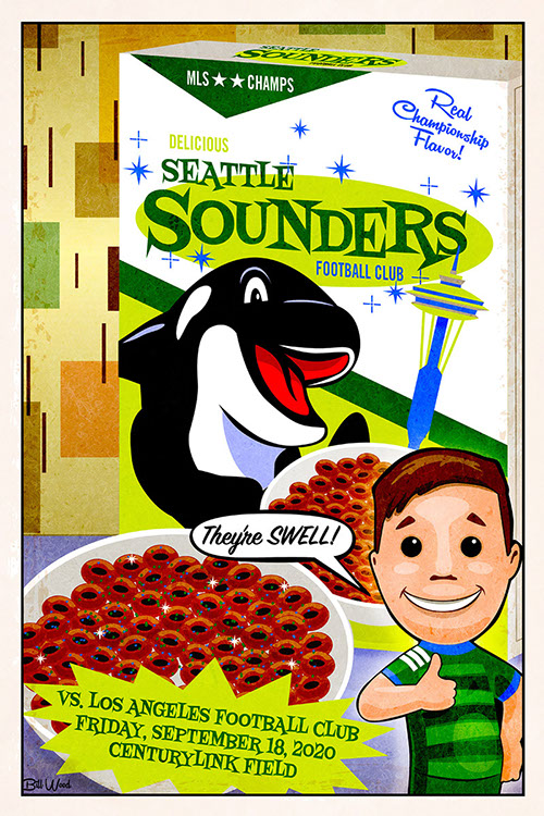 Seattle Sounders FC soccer poster art by Bill Wood.