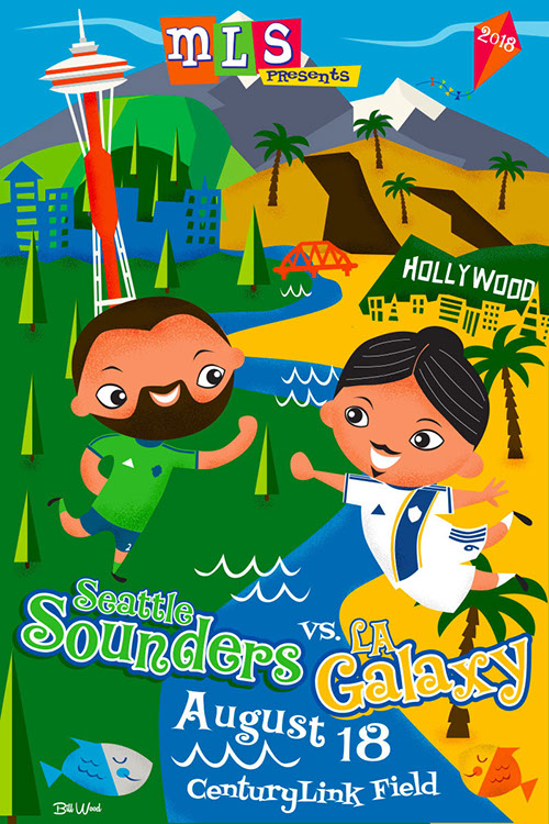 Seattle Sounders FC soccer poster art by Bill Wood.