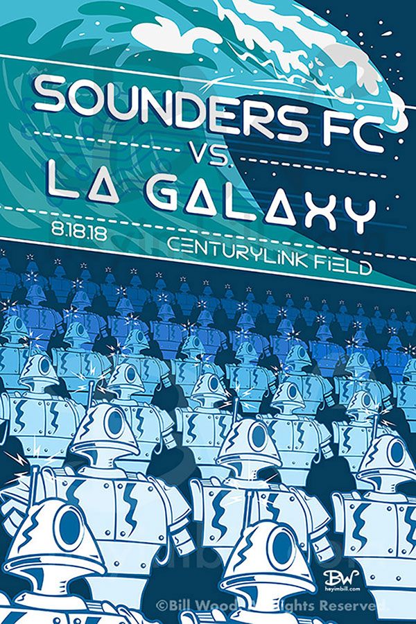 Seattle Sounders FC soccer poster art by Bill Wood.