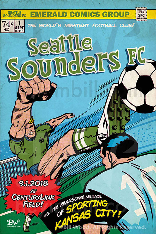 Seattle Sounders FC soccer poster art by Bill Wood.